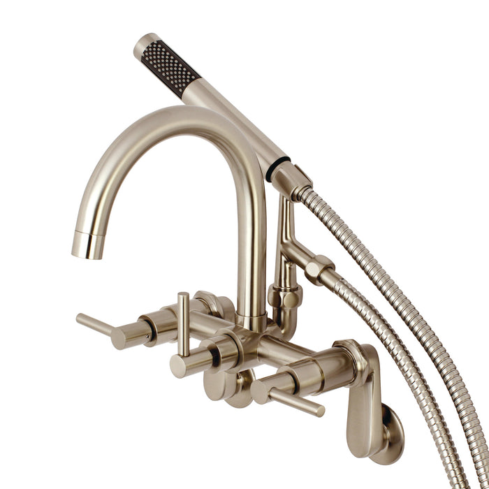 Kingston Sona AE8158DL - Concord Three-Handle 2-Hole Tub Wall Mount Clawfoot Tub Faucet with Hand Shower, Brushed Nickel