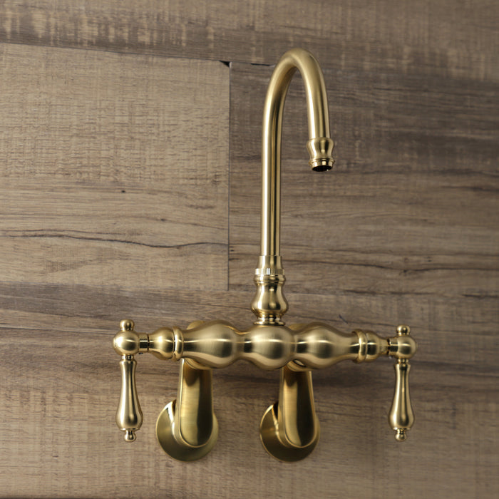 Kingston Heirloom AE81T7 - Aqua Vintage Two-Handle 2-Hole Tub Wall Mount Clawfoot Tub Faucet, Brushed Brass