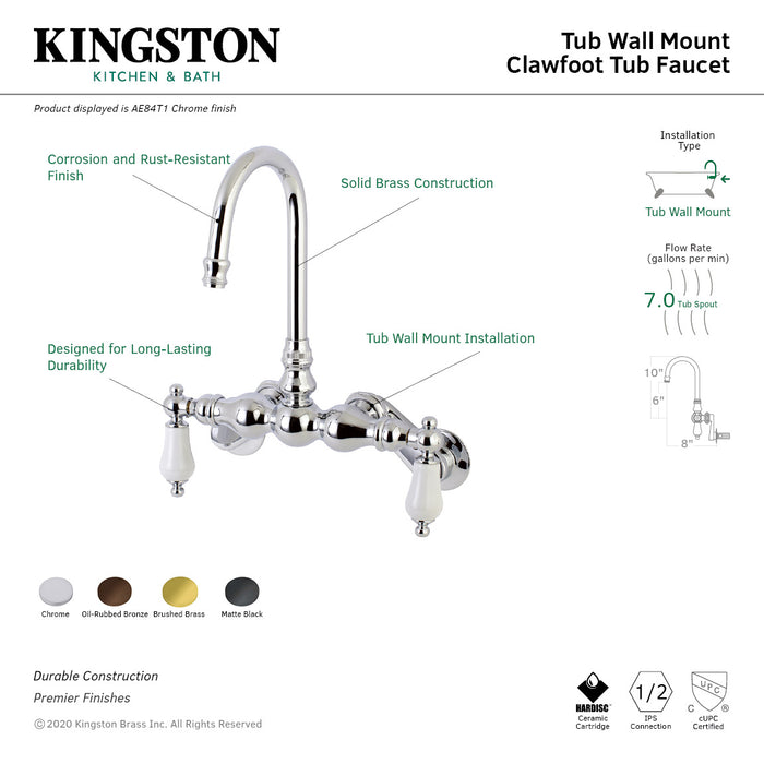Kingston Heirloom AE83T5 - Aqua Vintage Two-Handle 2-Hole Tub Wall Mount Clawfoot Tub Faucet, Oil Rubbed Bronze