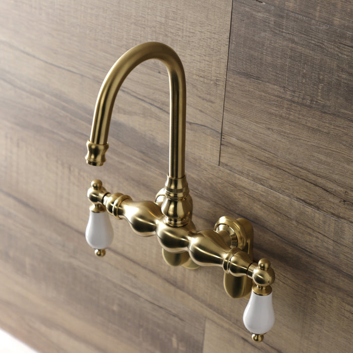 Kingston Heirloom AE83T7 - Aqua Vintage Two-Handle 2-Hole Tub Wall Mount Clawfoot Tub Faucet, Brushed Brass