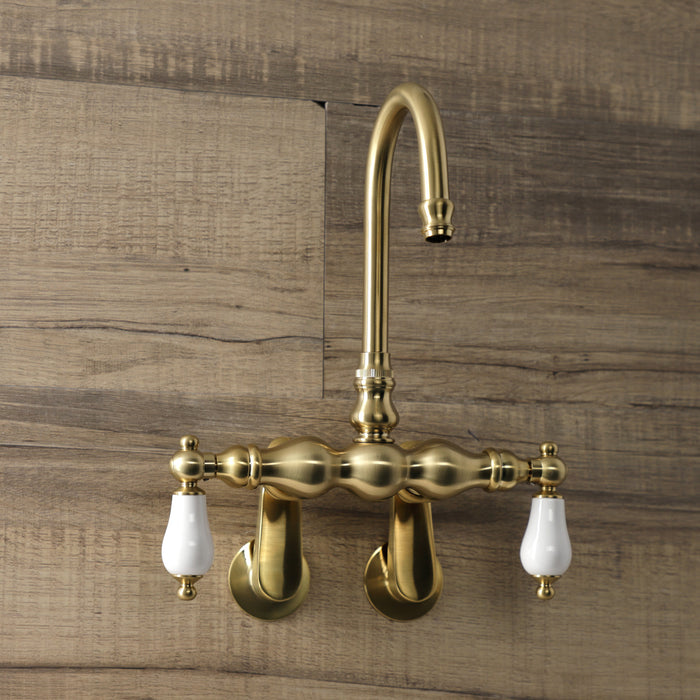 Kingston Heirloom AE83T7 - Aqua Vintage Two-Handle 2-Hole Tub Wall Mount Clawfoot Tub Faucet, Brushed Brass