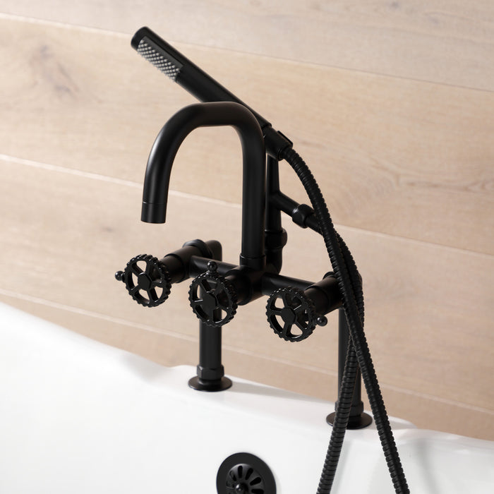 Kingston Sona AE8400CG - Fuller Three-Handle 2-Hole Deck-Mount Clawfoot Tub Faucet with Hand Shower, Matte Black