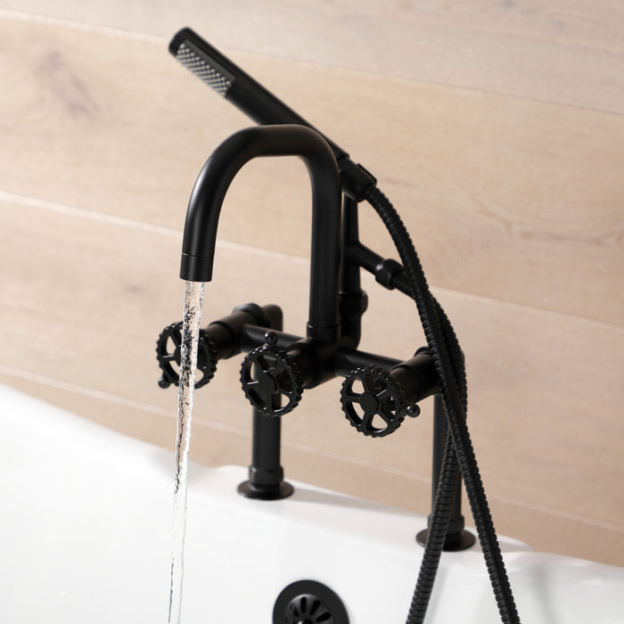 Kingston Sona AE8400CG - Fuller Three-Handle 2-Hole Deck-Mount Clawfoot Tub Faucet with Hand Shower, Matte Black
