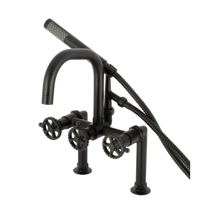 Kingston Sona AE8400CG - Fuller Three-Handle 2-Hole Deck-Mount Clawfoot Tub Faucet with Hand Shower, Matte Black