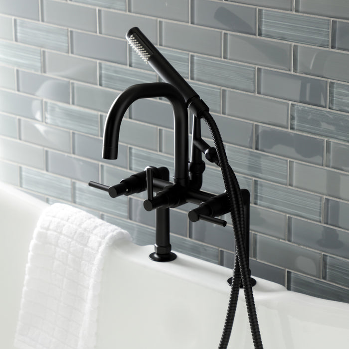 Kingston Sona AE8400DL - Concord Three-Handle 2-Hole Deck-Mount Clawfoot Tub Faucet with Hand Shower, Matte Black