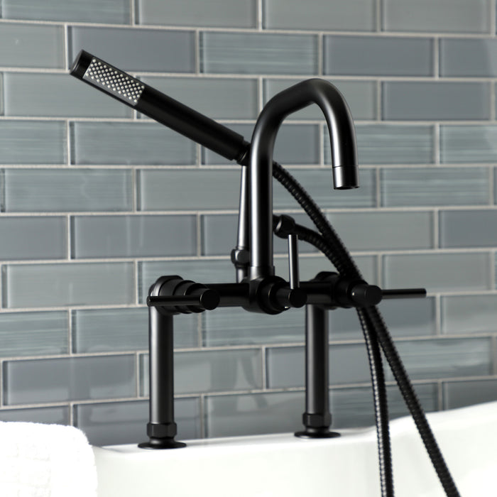 Kingston Sona AE8400DL - Concord Three-Handle 2-Hole Deck-Mount Clawfoot Tub Faucet with Hand Shower, Matte Black
