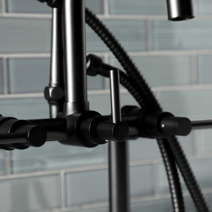 Kingston Sona AE8400DL - Concord Three-Handle 2-Hole Deck-Mount Clawfoot Tub Faucet with Hand Shower, Matte Black