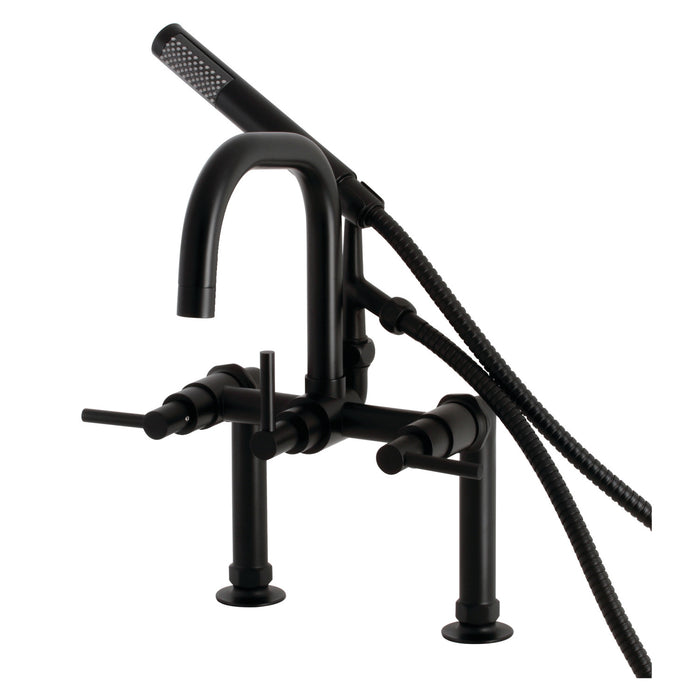 Kingston Sona AE8400DL - Concord Three-Handle 2-Hole Deck-Mount Clawfoot Tub Faucet with Hand Shower, Matte Black