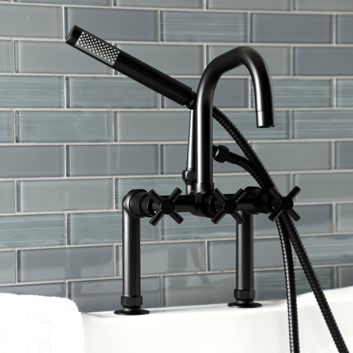 Kingston Sona AE8400DX - Concord Three-Handle 2-Hole Deck-Mount Clawfoot Tub Faucet with Hand Shower, Matte Black