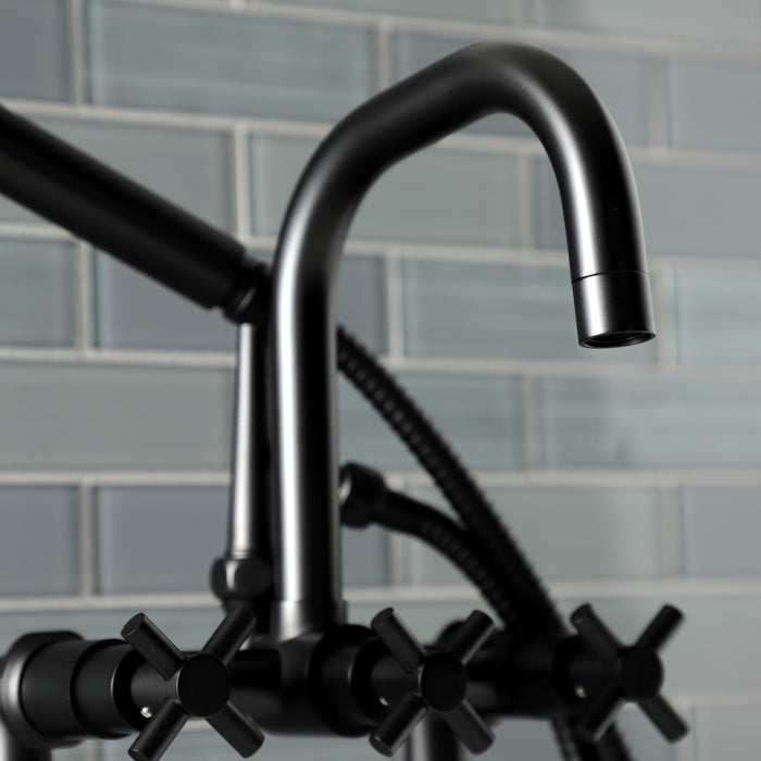 Kingston Sona AE8400DX - Concord Three-Handle 2-Hole Deck-Mount Clawfoot Tub Faucet with Hand Shower, Matte Black