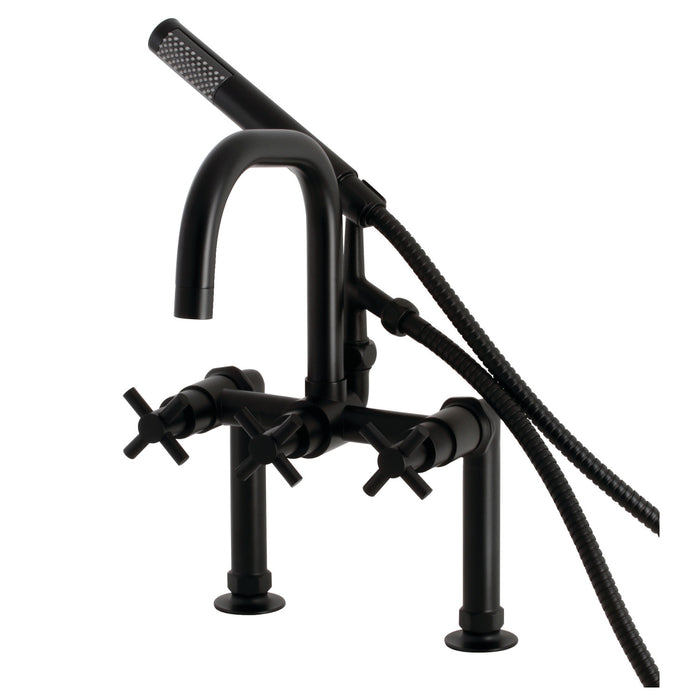 Kingston Sona AE8400DX - Concord Three-Handle 2-Hole Deck-Mount Clawfoot Tub Faucet with Hand Shower, Matte Black