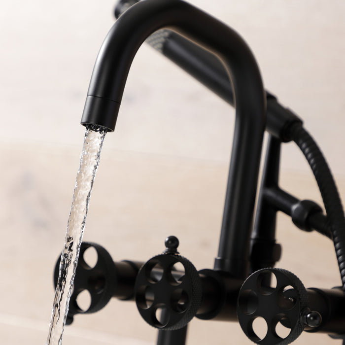 Kingston Sona AE8400RKX - Webb Three-Handle 2-Hole Deck-Mount Clawfoot Tub Faucet with Knurled Handle and Hand Shower, Matte Black