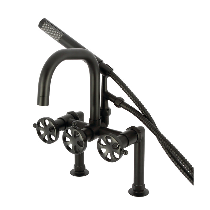 Kingston Sona AE8400RX - Belknap Three-Handle 2-Hole Deck-Mount Clawfoot Tub Faucet with Hand Shower, Matte Black