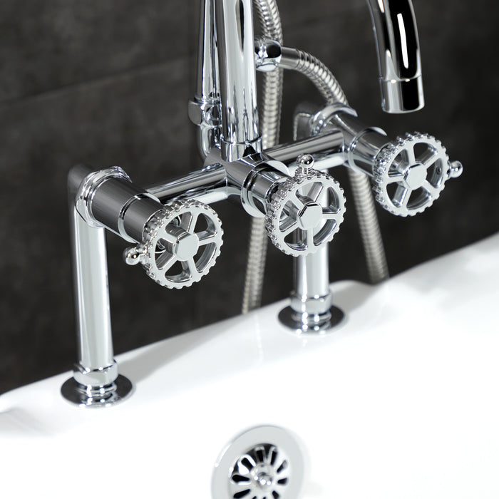 Kingston Sona AE8401CG - Fuller Three-Handle 2-Hole Deck-Mount Clawfoot Tub Faucet with Hand Shower, Polished Chrome