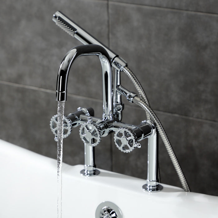 Kingston Sona AE8401CG - Fuller Three-Handle 2-Hole Deck-Mount Clawfoot Tub Faucet with Hand Shower, Polished Chrome