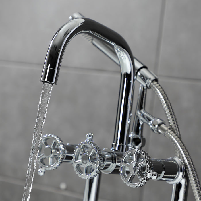 Kingston Sona AE8401CG - Fuller Three-Handle 2-Hole Deck-Mount Clawfoot Tub Faucet with Hand Shower, Polished Chrome