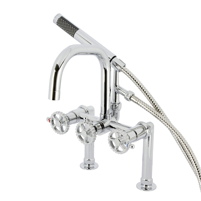 Kingston Sona AE8401CG - Fuller Three-Handle 2-Hole Deck-Mount Clawfoot Tub Faucet with Hand Shower, Polished Chrome