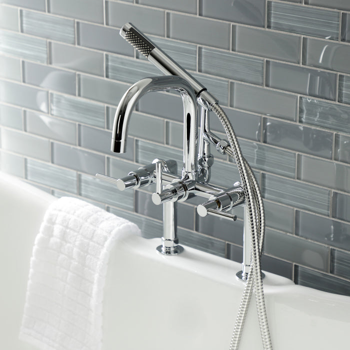 Kingston Sona AE8401DL - Concord Three-Handle 2-Hole Deck-Mount Clawfoot Tub Faucet with Hand Shower, Polished Chrome