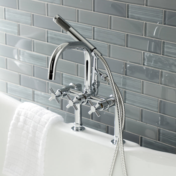Kingston Sona AE8401DX - Concord Three-Handle 2-Hole Deck-Mount Clawfoot Tub Faucet with Hand Shower, Polished Chrome