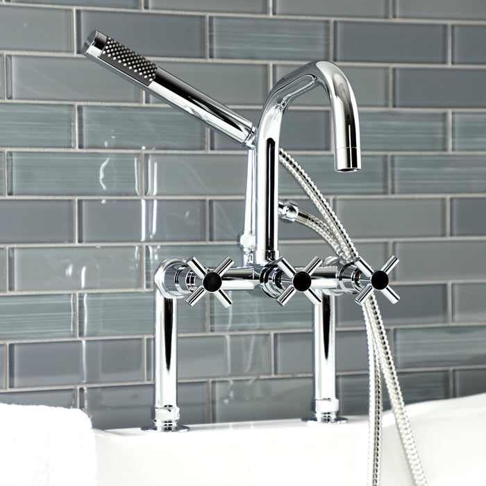 Kingston Sona AE8401DX - Concord Three-Handle 2-Hole Deck-Mount Clawfoot Tub Faucet with Hand Shower, Polished Chrome