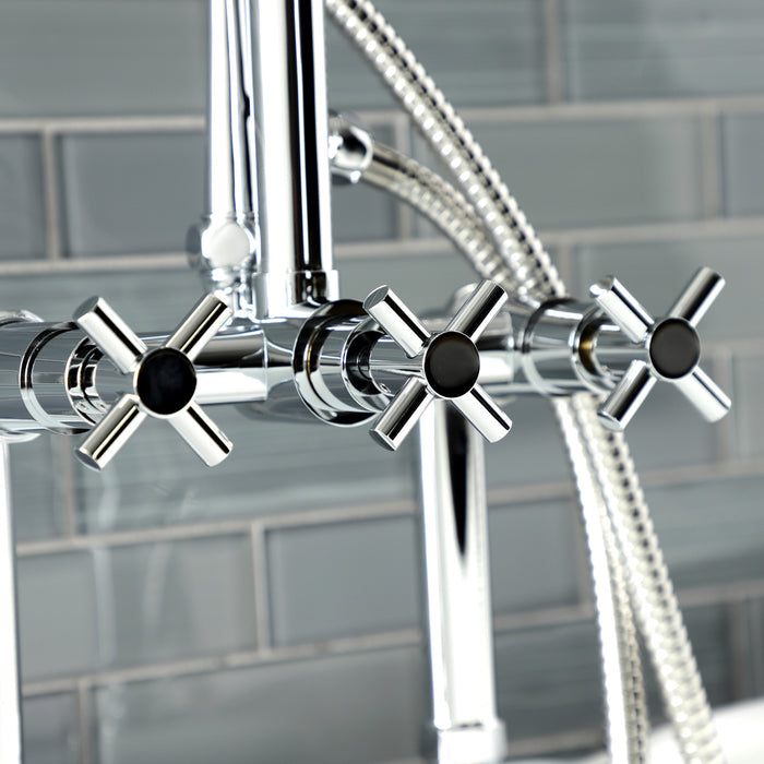 Kingston Sona AE8401DX - Concord Three-Handle 2-Hole Deck-Mount Clawfoot Tub Faucet with Hand Shower, Polished Chrome