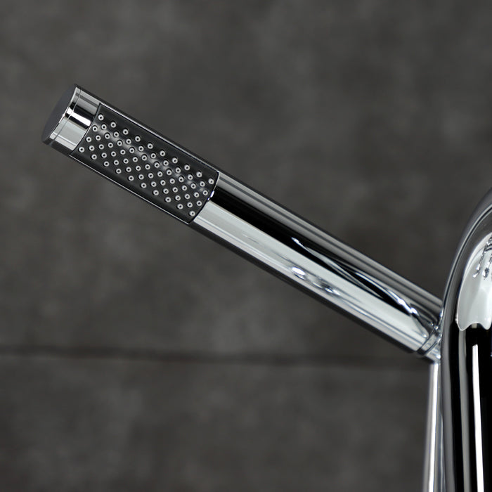 Kingston Sona AE8401RKX - Webb Three-Handle 2-Hole Deck-Mount Clawfoot Tub Faucet with Knurled Handle and Hand Shower, Polished Chrome
