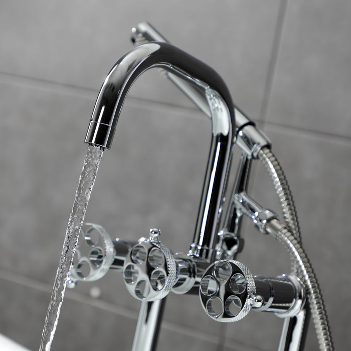 Kingston Sona AE8401RKX - Webb Three-Handle 2-Hole Deck-Mount Clawfoot Tub Faucet with Knurled Handle and Hand Shower, Polished Chrome