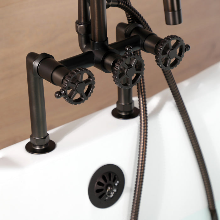Fuller AE8405CG Three-Handle 2-Hole Deck Mount Clawfoot Tub Faucet with Hand Shower, Oil Rubbed Bronze