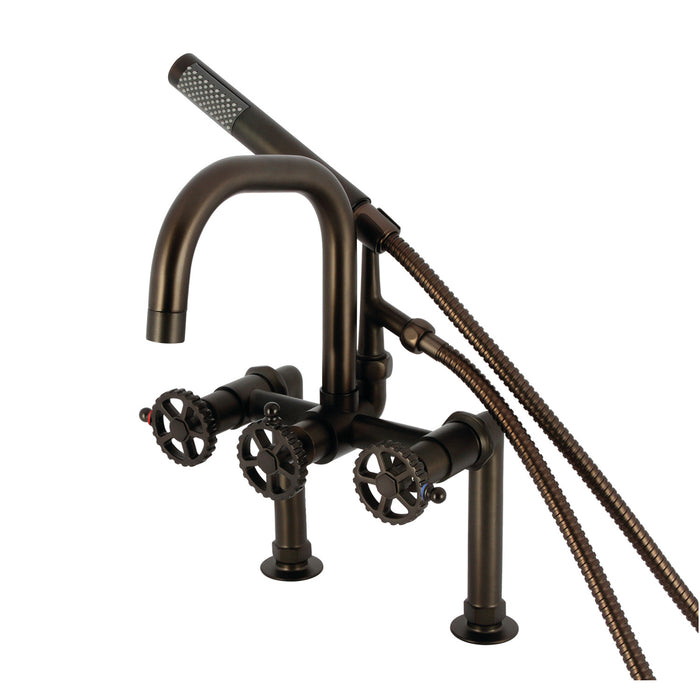 Kingston Sona AE8405CG - Fuller Three-Handle 2-Hole Deck-Mount Clawfoot Tub Faucet with Hand Shower, Oil Rubbed Bronze
