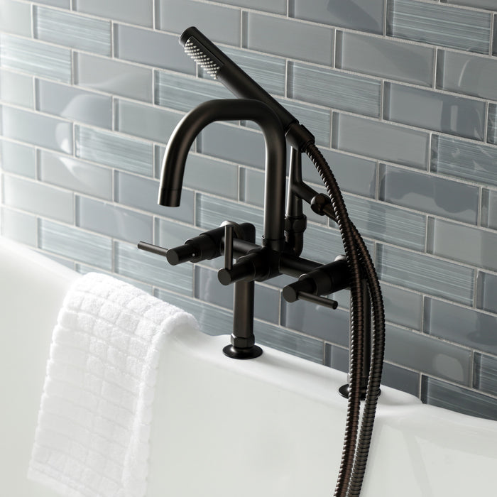 Kingston Sona AE8405DL - Concord Three-Handle 2-Hole Deck-Mount Clawfoot Tub Faucet with Hand Shower, Oil Rubbed Bronze