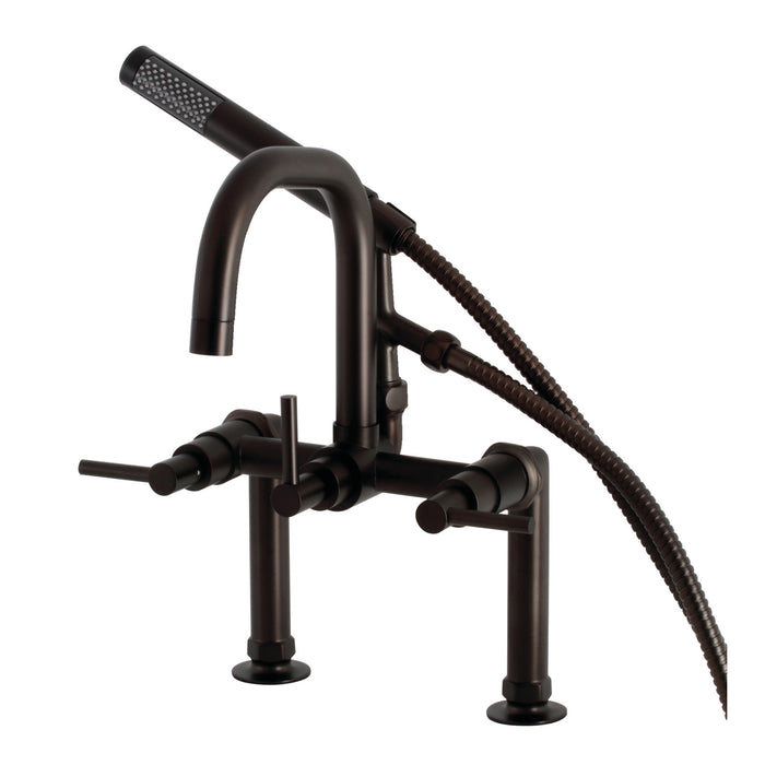 Kingston Sona AE8405DL - Concord Three-Handle 2-Hole Deck-Mount Clawfoot Tub Faucet with Hand Shower, Oil Rubbed Bronze