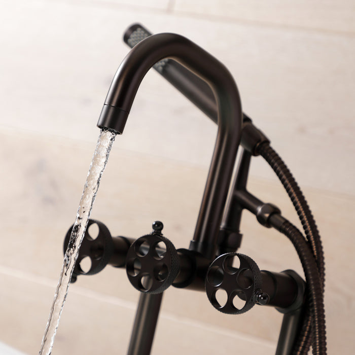 Kingston Sona AE8405RKX - Webb Three-Handle 2-Hole Deck-Mount Clawfoot Tub Faucet with Knurled Handle and Hand Shower, Oil Rubbed Bronze