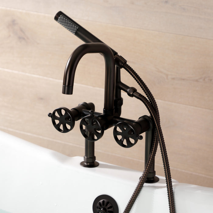 Kingston Sona AE8405RX - Belknap Three-Handle 2-Hole Deck-Mount Clawfoot Tub Faucet with Hand Shower, Oil Rubbed Bronze