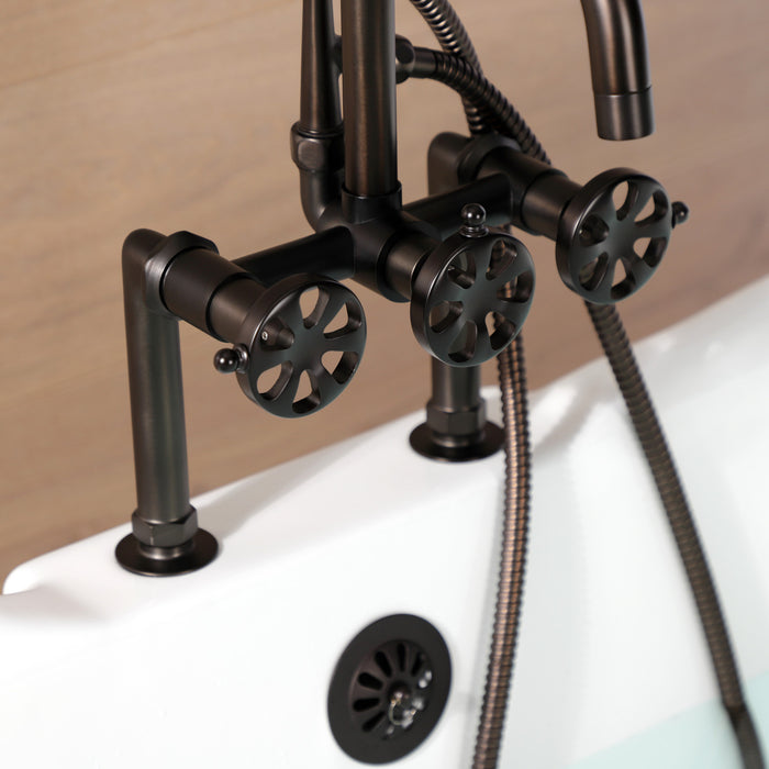 Kingston Sona AE8405RX - Belknap Three-Handle 2-Hole Deck-Mount Clawfoot Tub Faucet with Hand Shower, Oil Rubbed Bronze