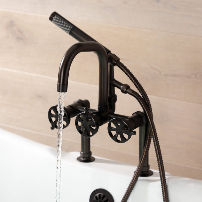 Kingston Sona AE8405RX - Belknap Three-Handle 2-Hole Deck-Mount Clawfoot Tub Faucet with Hand Shower, Oil Rubbed Bronze