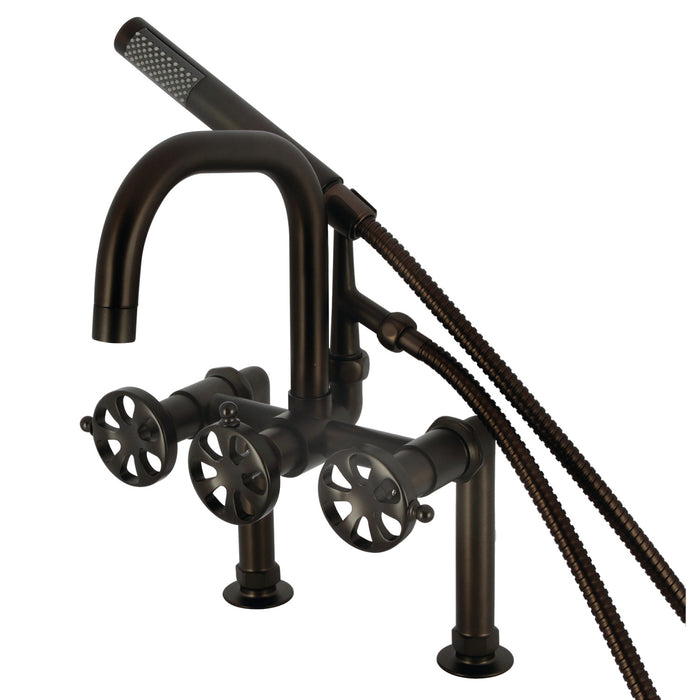 Kingston Sona AE8405RX - Belknap Three-Handle 2-Hole Deck-Mount Clawfoot Tub Faucet with Hand Shower, Oil Rubbed Bronze