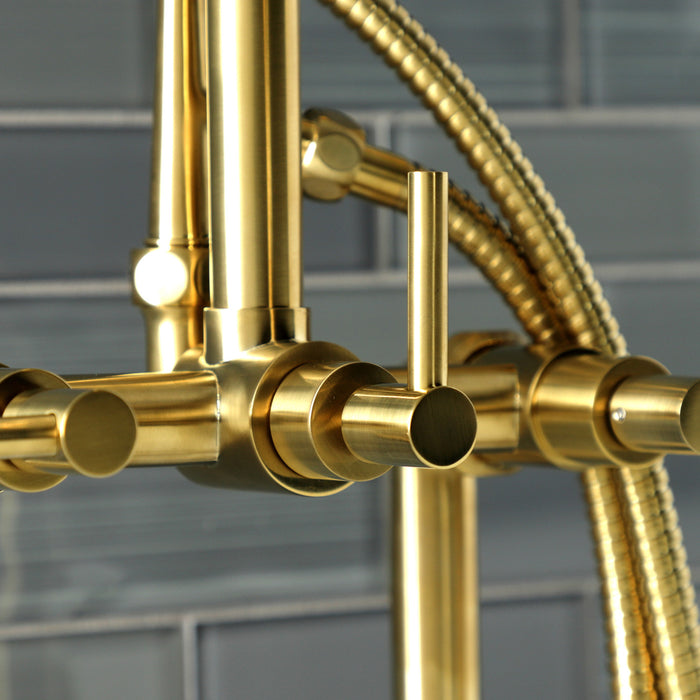 Kingston Sona AE8407DL - Concord Three-Handle 2-Hole Deck-Mount Clawfoot Tub Faucet with Hand Shower, Brushed Brass