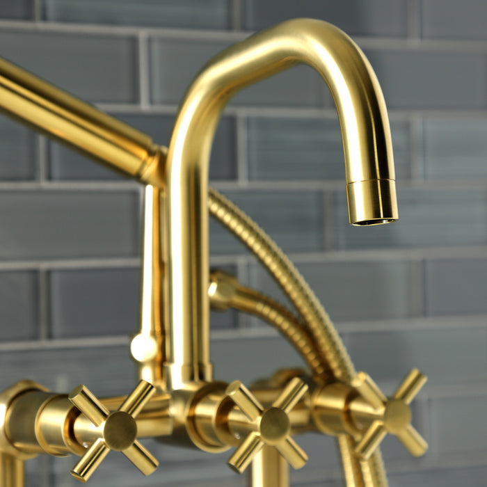 Kingston Sona AE8407DX - Concord Three-Handle 2-Hole Deck-Mount Clawfoot Tub Faucet with Hand Shower, Brushed Brass