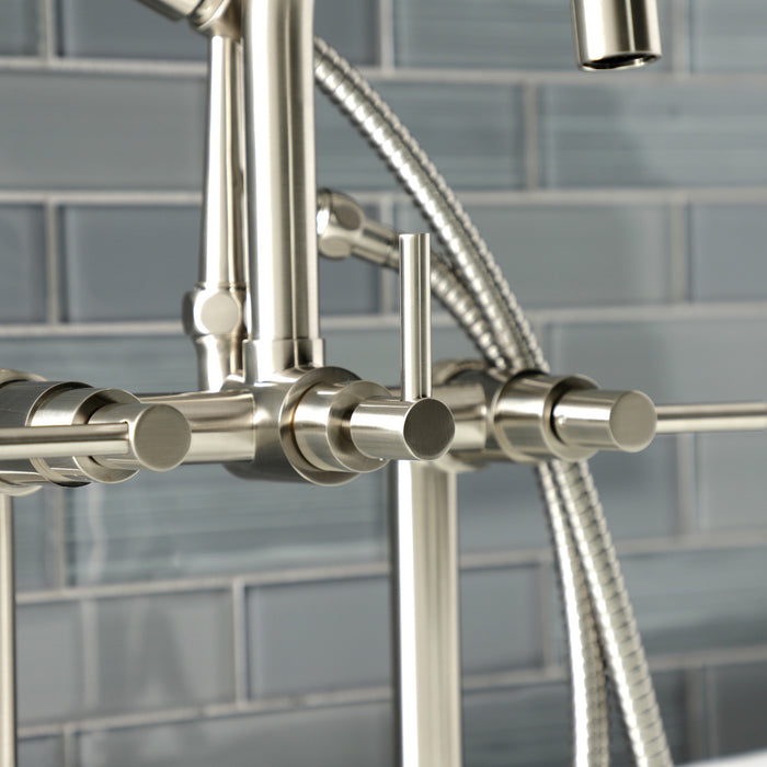 Kingston Sona AE8408DL - Concord Three-Handle 2-Hole Deck-Mount Clawfoot Tub Faucet with Hand Shower, Brushed Nickel