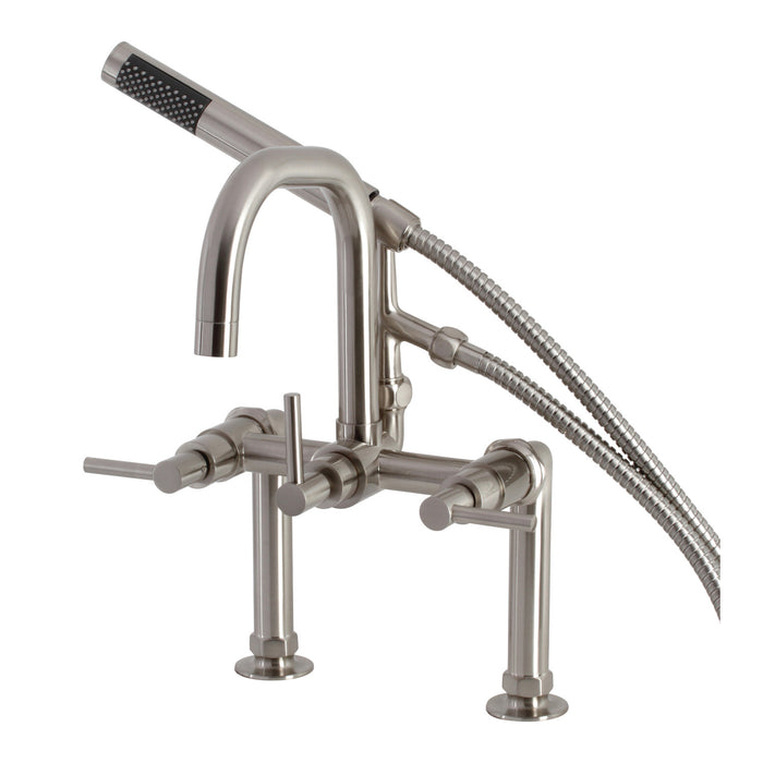 Kingston Sona AE8408DL - Concord Three-Handle 2-Hole Deck-Mount Clawfoot Tub Faucet with Hand Shower, Brushed Nickel