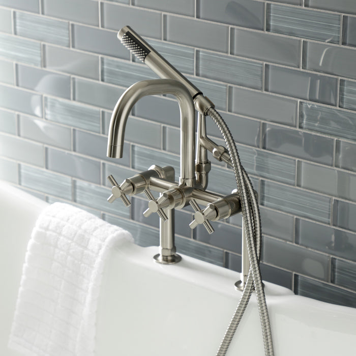 Kingston Sona AE8408DX - Concord Three-Handle 2-Hole Deck-Mount Clawfoot Tub Faucet with Hand Shower, Brushed Nickel