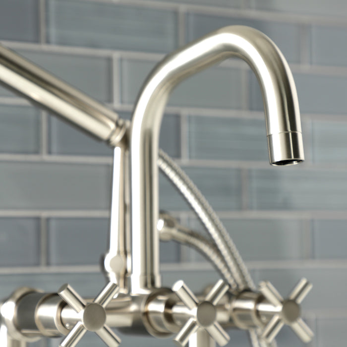 Kingston Sona AE8408DX - Concord Three-Handle 2-Hole Deck-Mount Clawfoot Tub Faucet with Hand Shower, Brushed Nickel