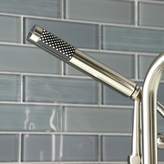 Kingston Sona AE8408DX - Concord Three-Handle 2-Hole Deck-Mount Clawfoot Tub Faucet with Hand Shower, Brushed Nickel