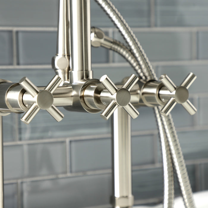 Kingston Sona AE8408DX - Concord Three-Handle 2-Hole Deck-Mount Clawfoot Tub Faucet with Hand Shower, Brushed Nickel