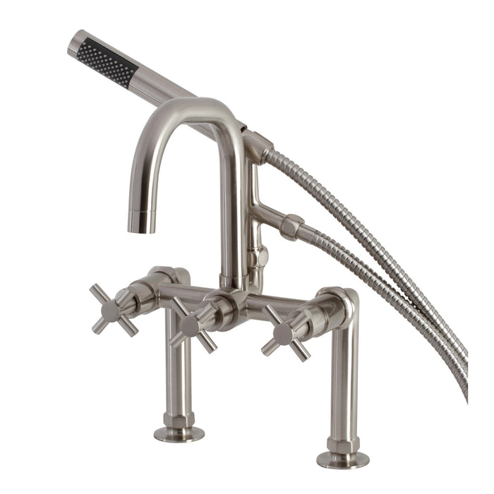 Kingston Sona AE8408DX - Concord Three-Handle 2-Hole Deck-Mount Clawfoot Tub Faucet with Hand Shower, Brushed Nickel