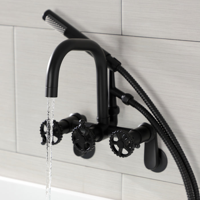 Kingston Sona AE8450CG - Fuller Three-Handle 2-Hole Wall Mount Clawfoot Tub Faucet with Hand Shower, Matte Black