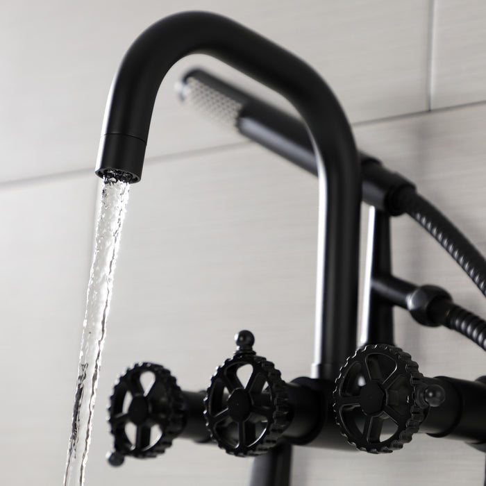 Kingston Sona AE8450CG - Fuller Three-Handle 2-Hole Wall Mount Clawfoot Tub Faucet with Hand Shower, Matte Black