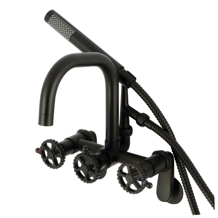 Kingston Sona AE8450CG - Fuller Three-Handle 2-Hole Wall Mount Clawfoot Tub Faucet with Hand Shower, Matte Black