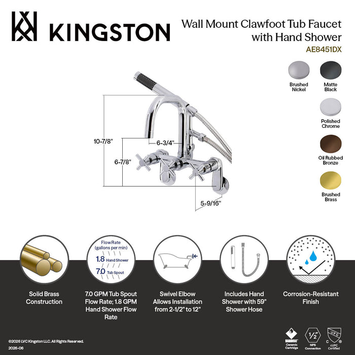 Kingston Sona AE8450DX - Concord Wall Mount Clawfoot Tub Faucet, Matte Black