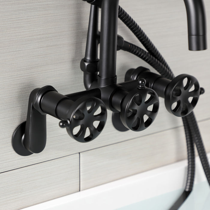 Kingston Sona AE8450RX - Belknap Three-Handle 2-Hole Wall Mount Clawfoot Tub Faucet with Hand Shower, Matte Black